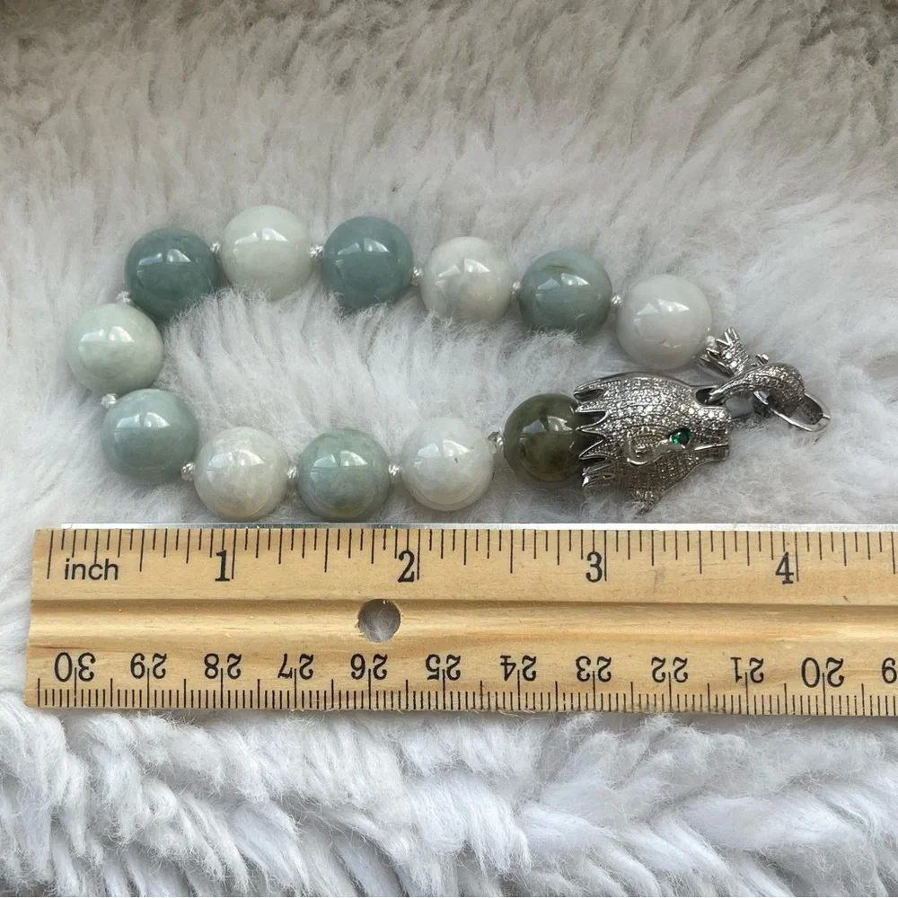 Jade Bracelet Cz Dragon head vintage look‎ very unique piece